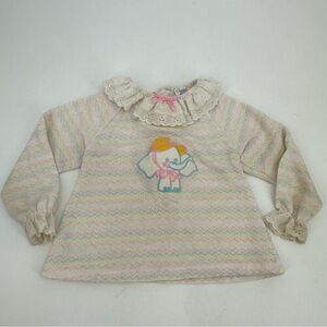 3/$15 VTG CARTERS Baby Tee 24 Months L/S Eyelet Elephant Applique Pastel Top USA